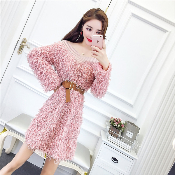 Rochie de dama model nou cu maneci cazute in negru si roz