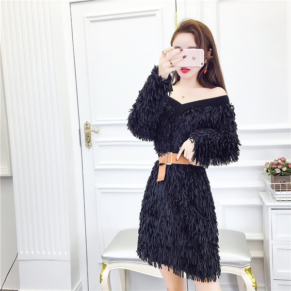 Rochie de dama model nou cu maneci cazute in negru si roz