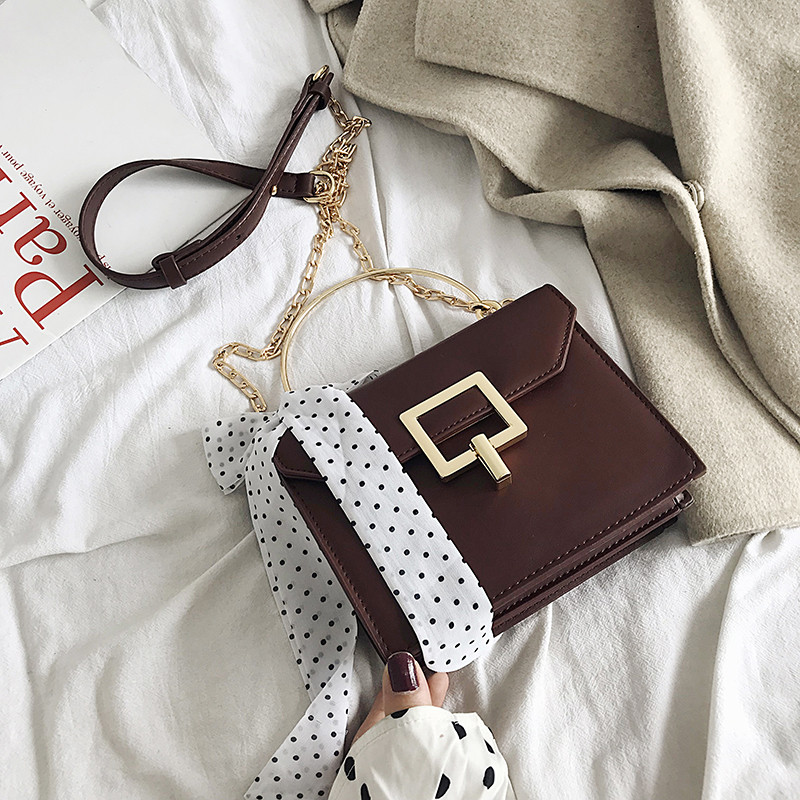 Geantă de mână elegantă cu panglică și mâner scurt metalic