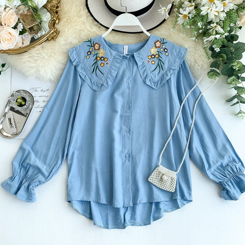 Hímzéssel és gallérral ellátott női ing több színben