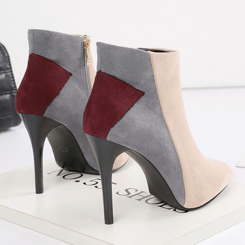 Öko velúrból készült modern női csizma vékony sarokkal, két színben