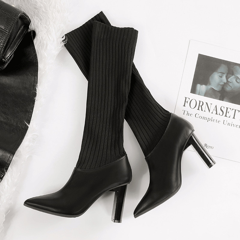 Modern női csizma négy színben zokni típusú