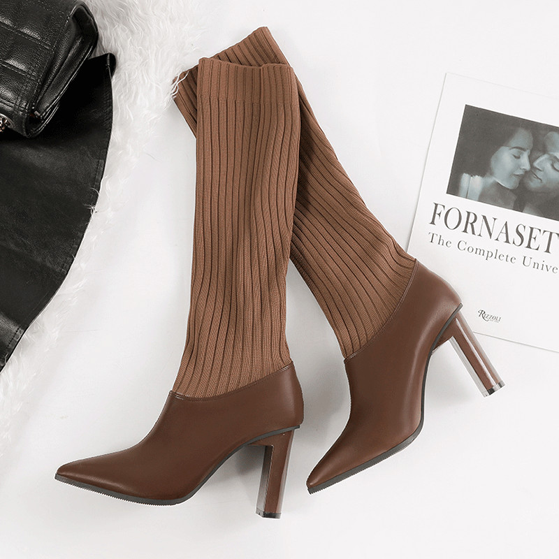 Modern női csizma négy színben zokni típusú