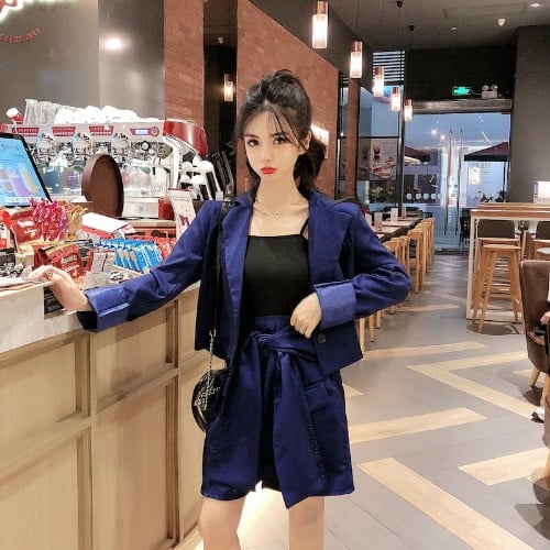 Set de sacou si fusta de dama cu talie inalta