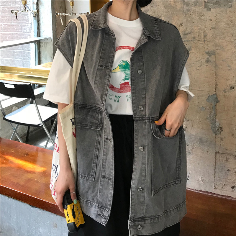 Női hosszú farmermellény két színben