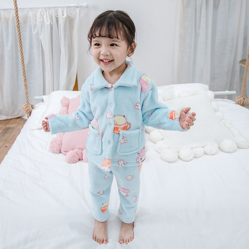 Pijamale pentru fete pentru copii in albastru si roz cu buzunare