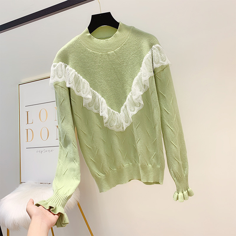 Γυναικείο πουλόβερ με λαιμόκοψη  και δαντέλα σε διάφορα χρώματα