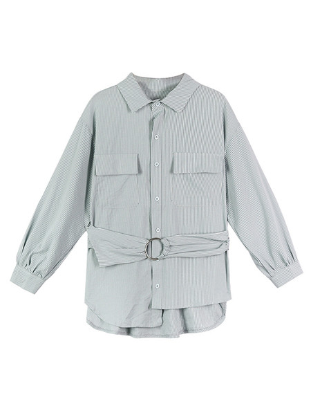 Aszimmetrikus női ingmodell, derekán övvel, zöld és rózsaszín színben