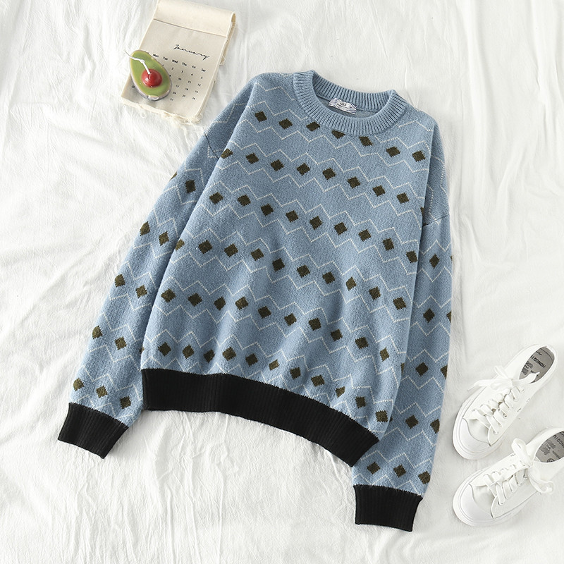 Pulover de dama cu decolteu O in albastru si visiniu