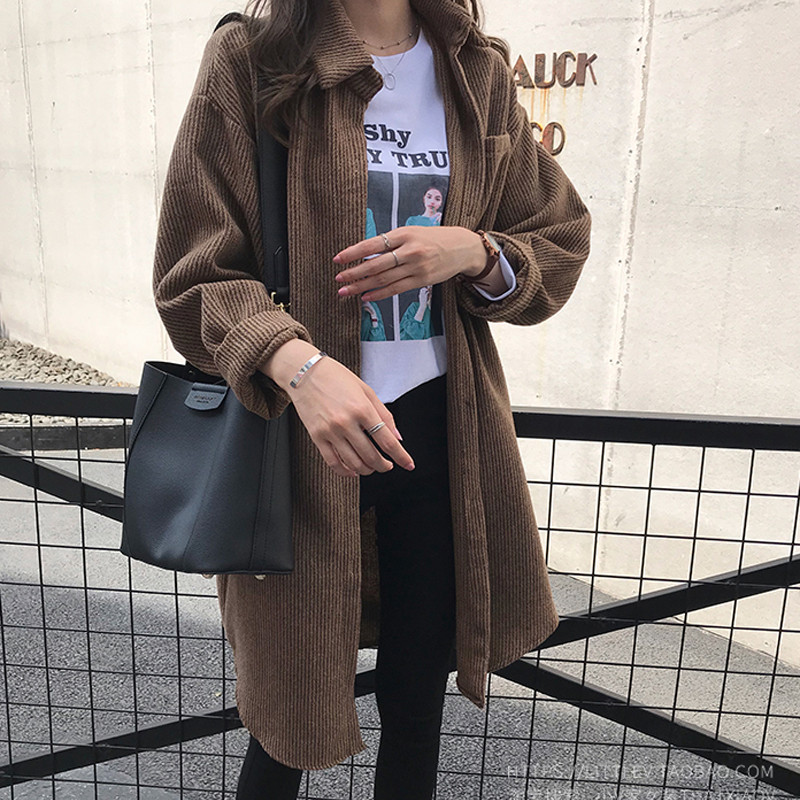 Γυναικείο μακρύ παλτό - πουκάμισο  σε γκρι και καφέ χρώμα