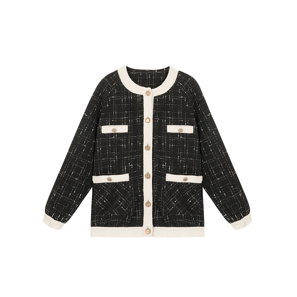 Κομψό γυναικείο παλτόμε κουμπιά σε μαύρο και μπεζ χρώμα