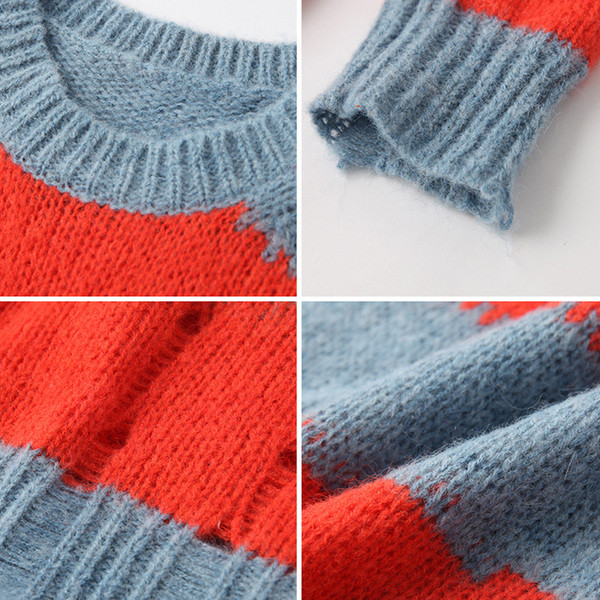 Γυναικείο ριγέ φθηνοπωρινό πουλόβερ  φαρδύ μοντέλο σε δύο χρώματα