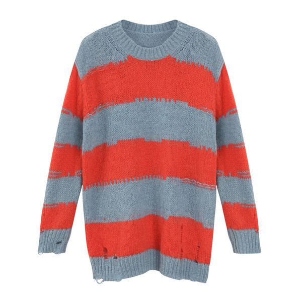 Γυναικείο ριγέ φθηνοπωρινό πουλόβερ  φαρδύ μοντέλο σε δύο χρώματα