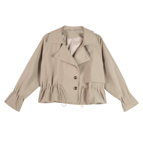 Női őszi kabát spitz nyakkivágással - rövid fekete és bézs modell