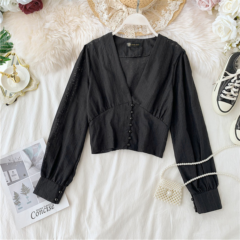 Modern női ing V-nyakú fekete-fehér színben