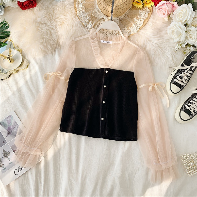 Cămașă elegantă de damă cu nasturi în negru și roz