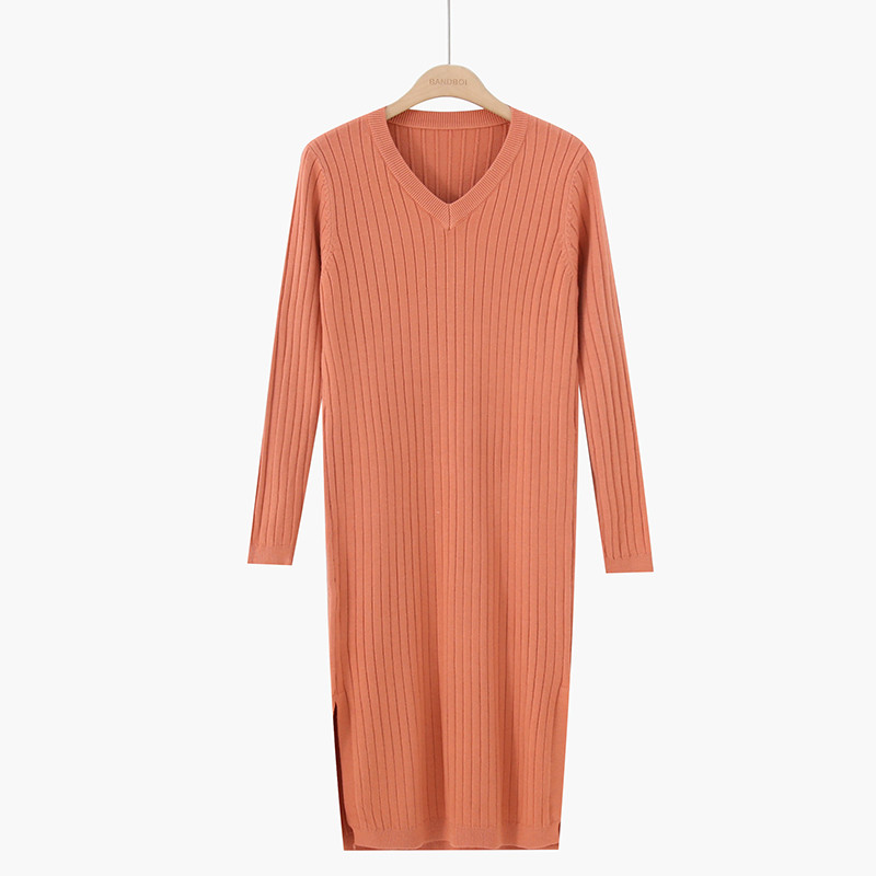 Modern női ruha hosszú ujjú, spitz nyakkivágással több színben