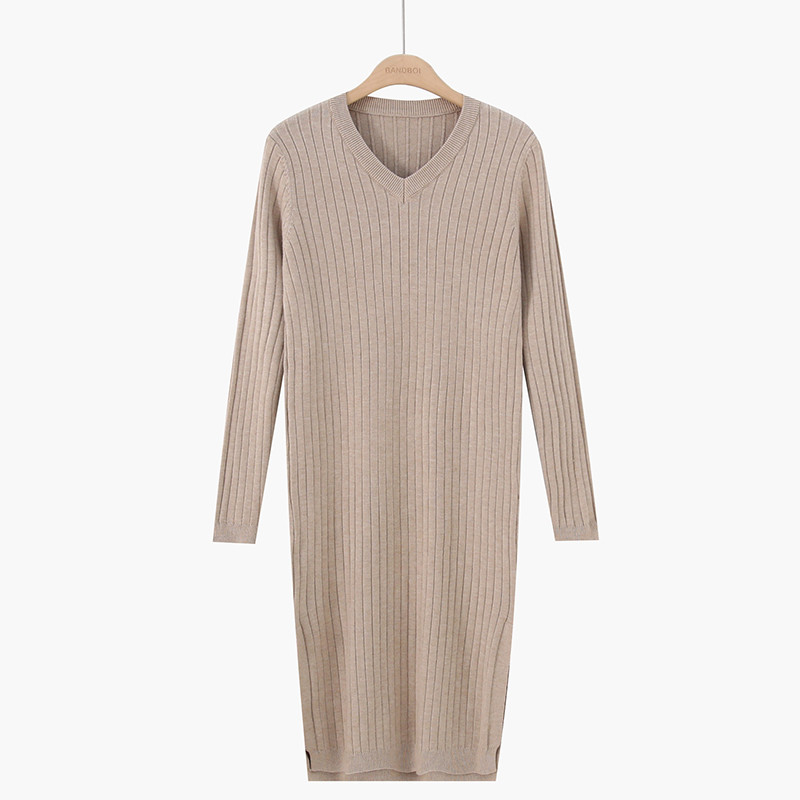 Modern női ruha hosszú ujjú, spitz nyakkivágással több színben