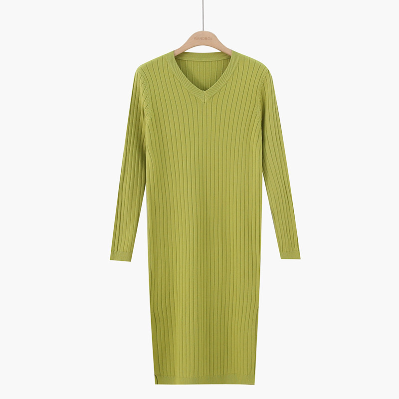 Modern női ruha hosszú ujjú, spitz nyakkivágással több színben