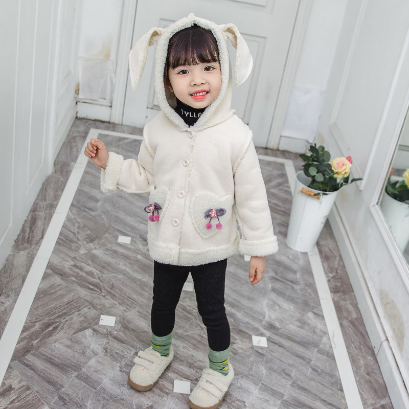 Geaca pentru copii moderna pentru fete in alb si roz cu element 3D