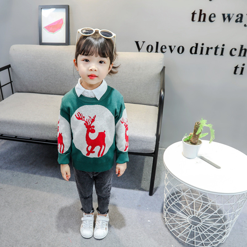 Gyerek pulóver lányoknak zöld és piros színben, rátéttel