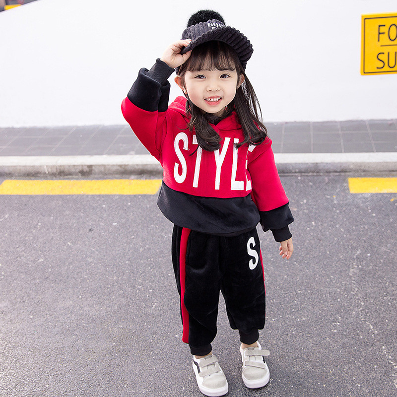 Modern gyerek szett lányoknak kétrészes kapucnis blúz + nadrág két színben