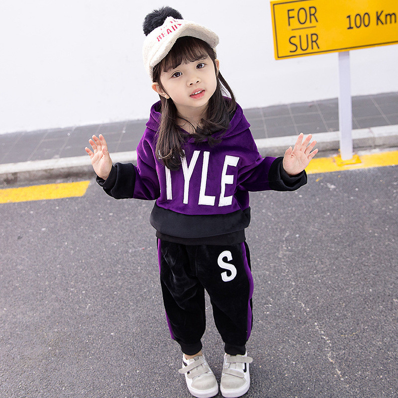 Modern gyerek szett lányoknak kétrészes kapucnis blúz + nadrág két színben