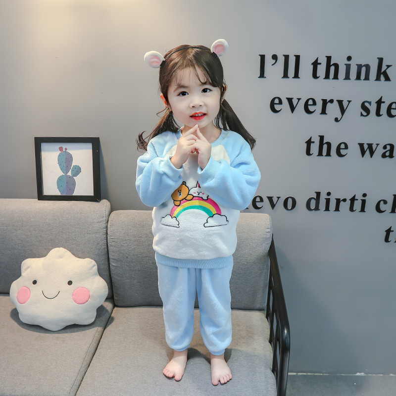 Παιδική πιτζάμα μπλε και ροζ  χρώμαμε κεντήματα για κορίτσια