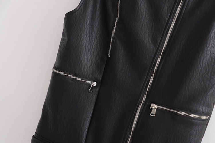 Modern női öko-bőr mellény fekete színű cipzárral
