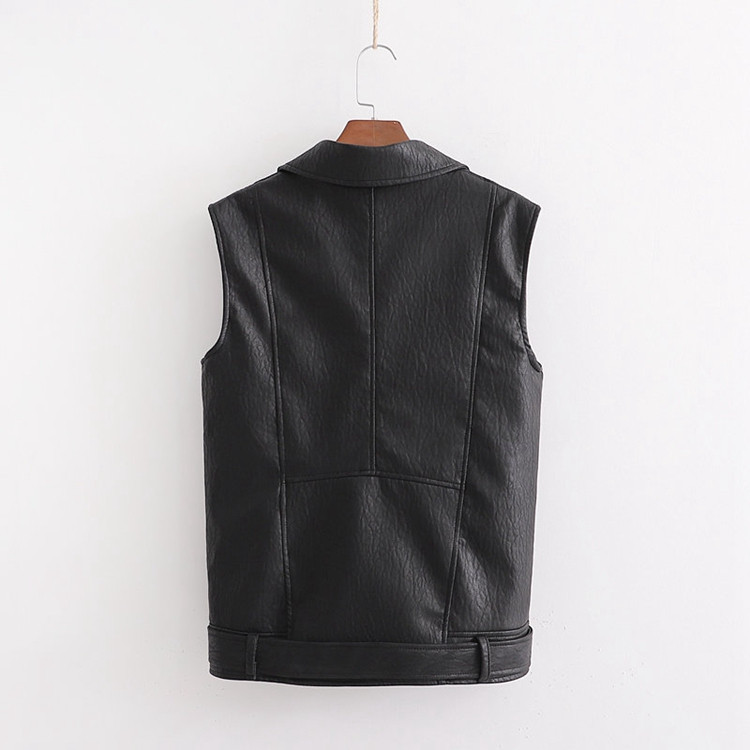 Modern női öko-bőr mellény fekete színű cipzárral