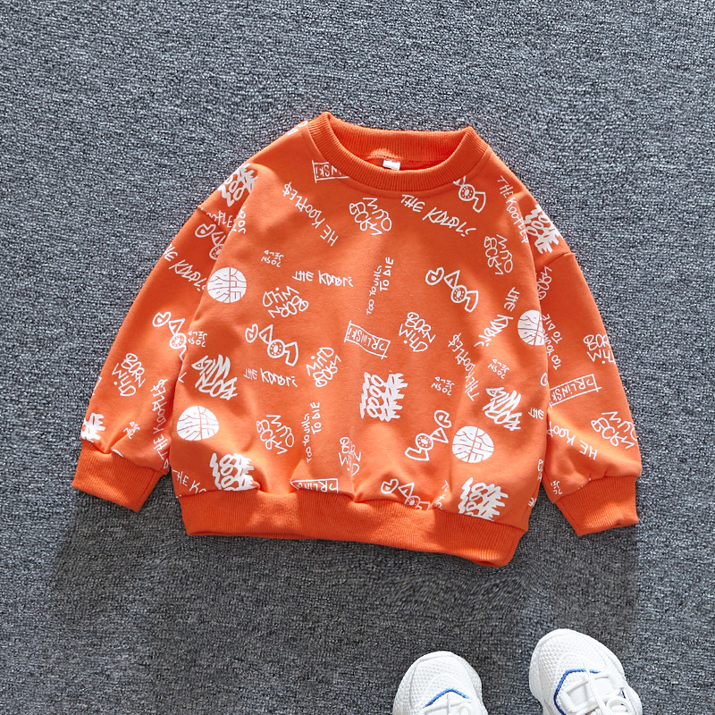 Детски пуловер в сив и оранжев цвят за момчета
