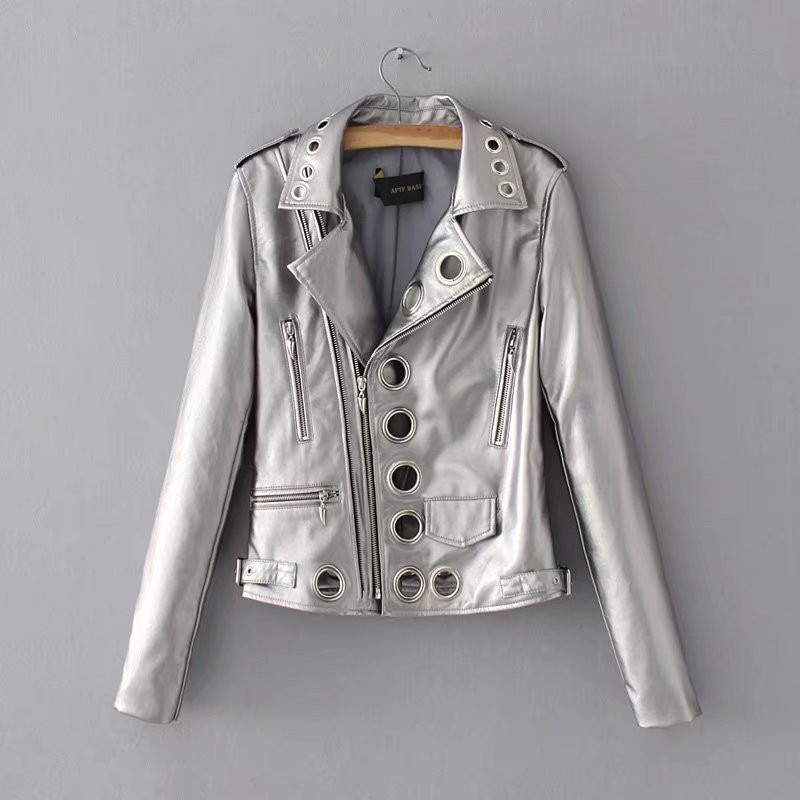 Modern női bőrkabát cipzárral és zsebbel több színben