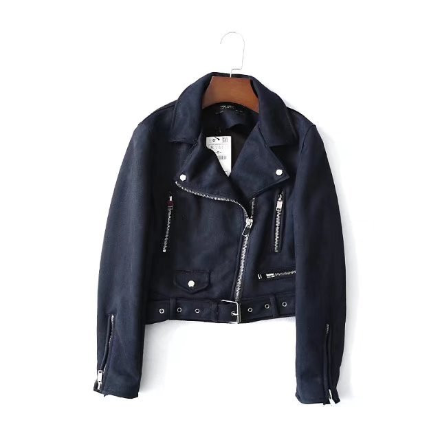 Öko velúrból készült modern női kabát övvel és cipzárral több színben