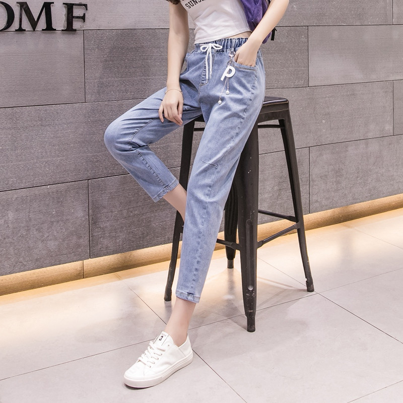 Blugi de dama moderni de culoare albastra cu talie elastica