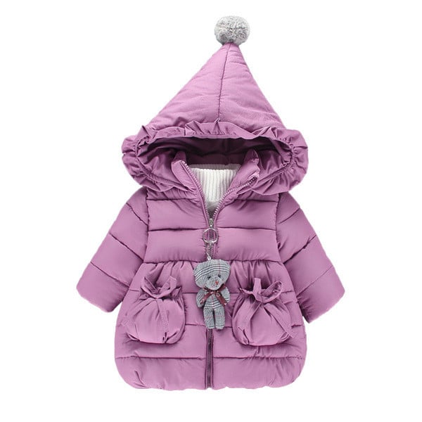 Μοντέρνο παιδικό χειμερινό μπουφάν  με κουκούλα και τσέπες για κορίτσια
