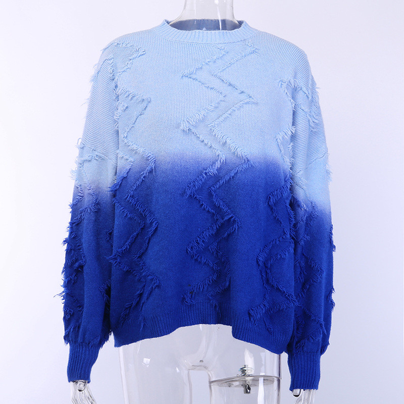 Modern női pulóver magas gallérral, kék színben