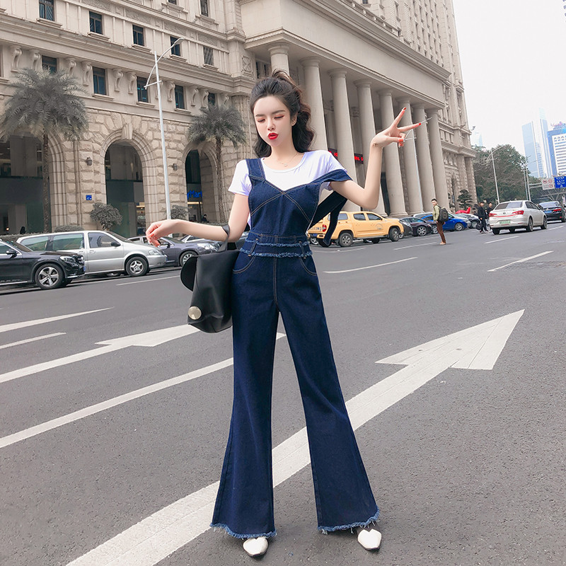 Modern női overall kék színben - széles modell