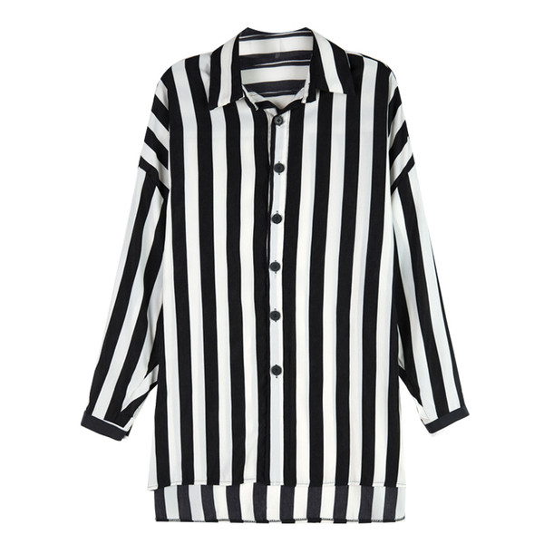 Csíkos női ing széles modell fekete-fehér színben