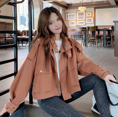 Geaca casual dama cu buzunare - model larg in verde si maro