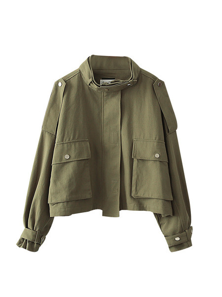 Geaca casual dama cu buzunare - model larg in verde si maro