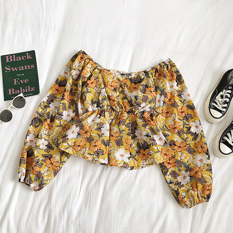 Lezser női blúz csupasz váll és virágmintás két színben