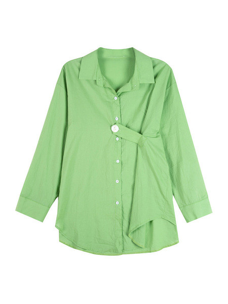 Cămașă de damă - model larg și lung în verde și alb