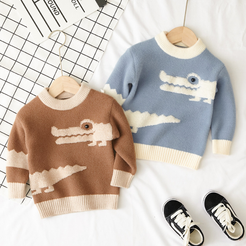 Ежедневен детски пуловер за момчета в два цвята с О-образно деколте 