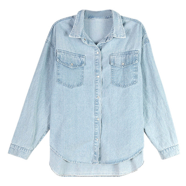 Γυναικείο casual denim πουκάμισο σε γαλάζιο χρώμα