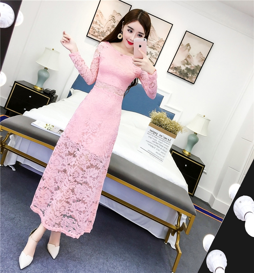 Rochie lunga din dantela eleganta in mai multe culori