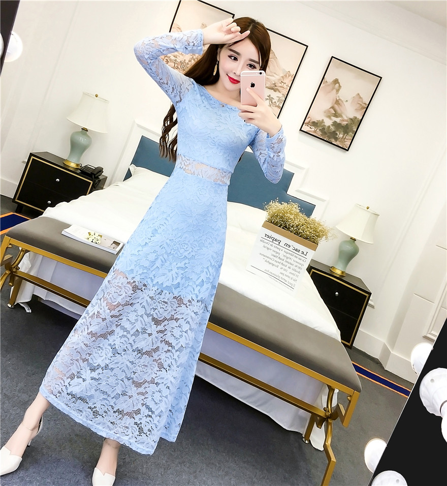 Rochie lunga din dantela eleganta in mai multe culori