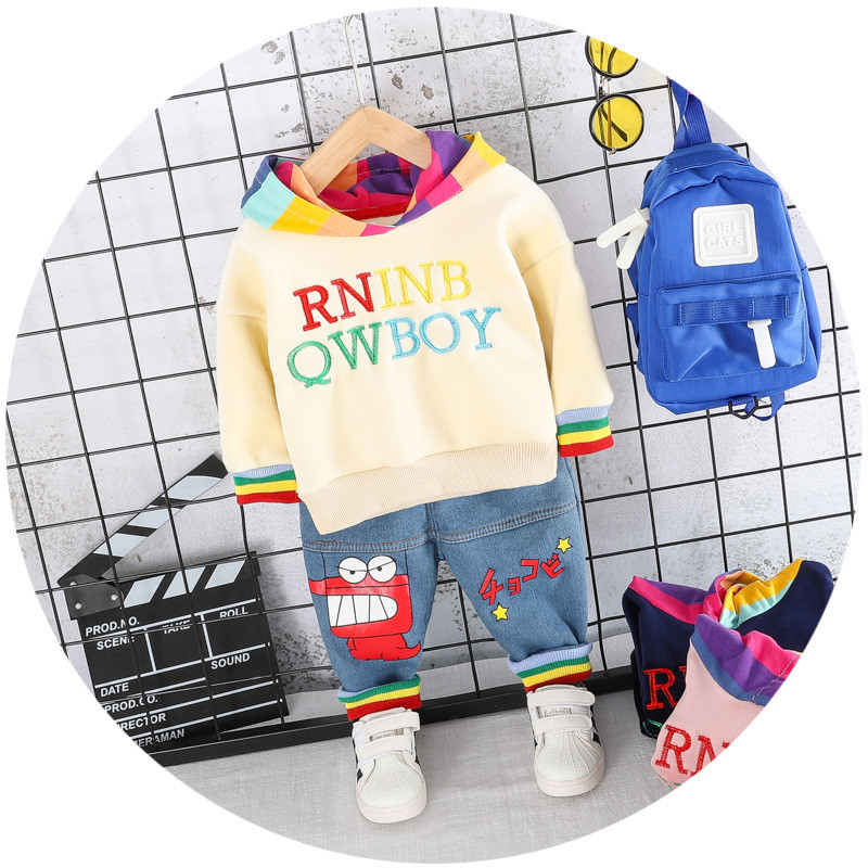 Set copii modern pentru fete bluza cu gluga + blugi cu aplicatie in mai multe culori