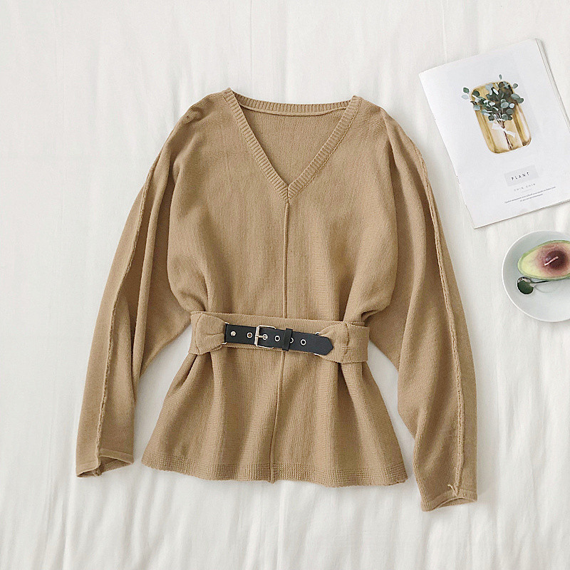 Modern női pulóver övvel és hosszú ujjú három színben