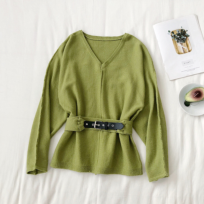 Modern női pulóver övvel és hosszú ujjú három színben