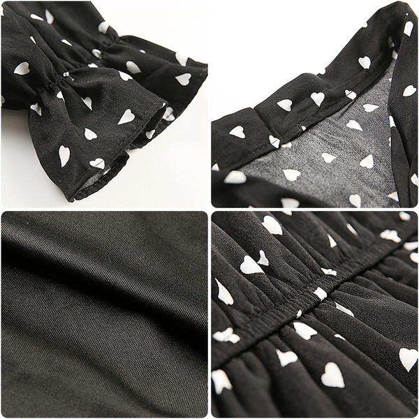 Pöttyös női hosszú ruha fekete, fehér és piros színekben